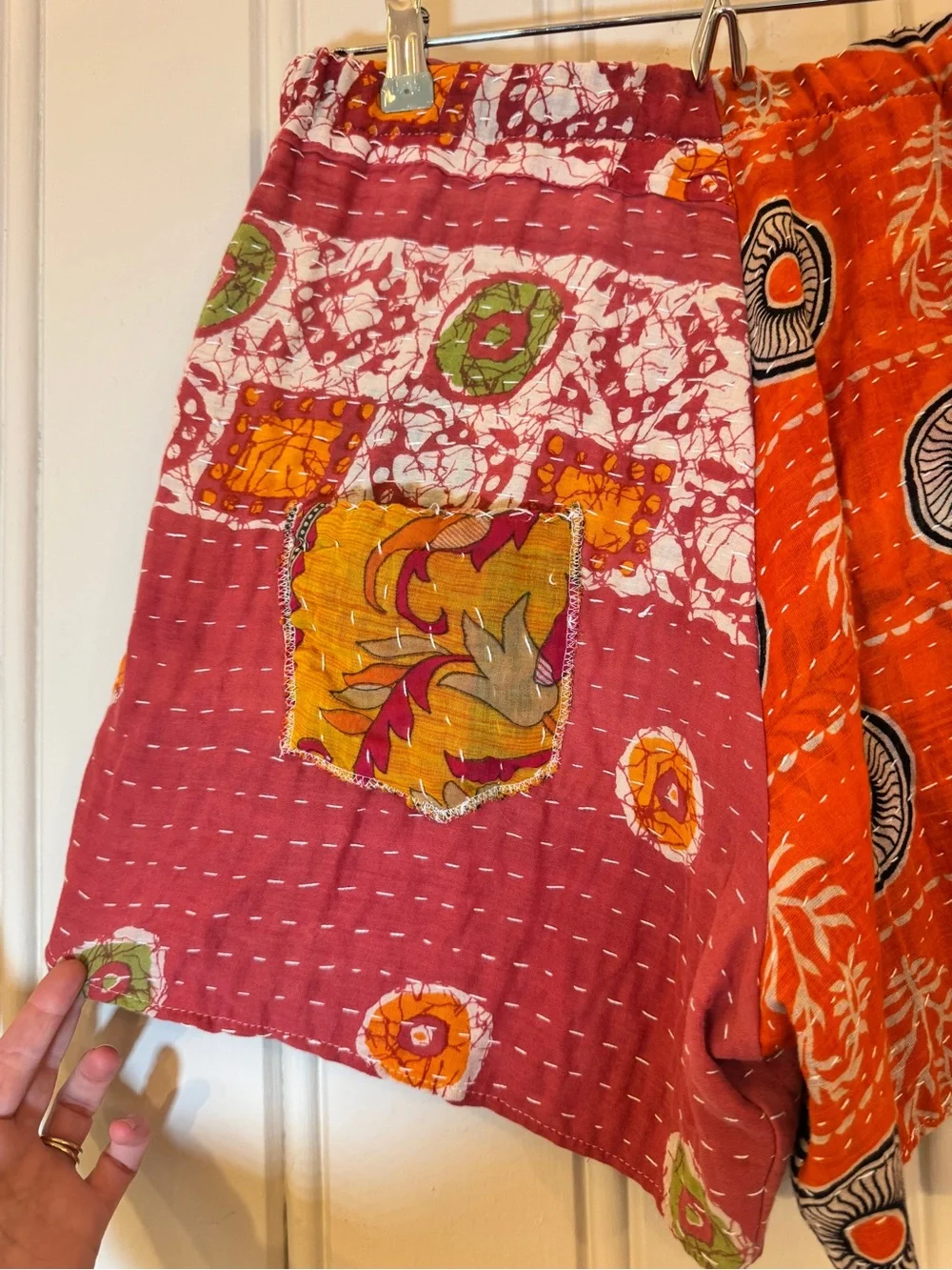Kantha Patchwork Shorts Boho Artisan Festival Hippie Handmade Cotton - Picture 3 of 5